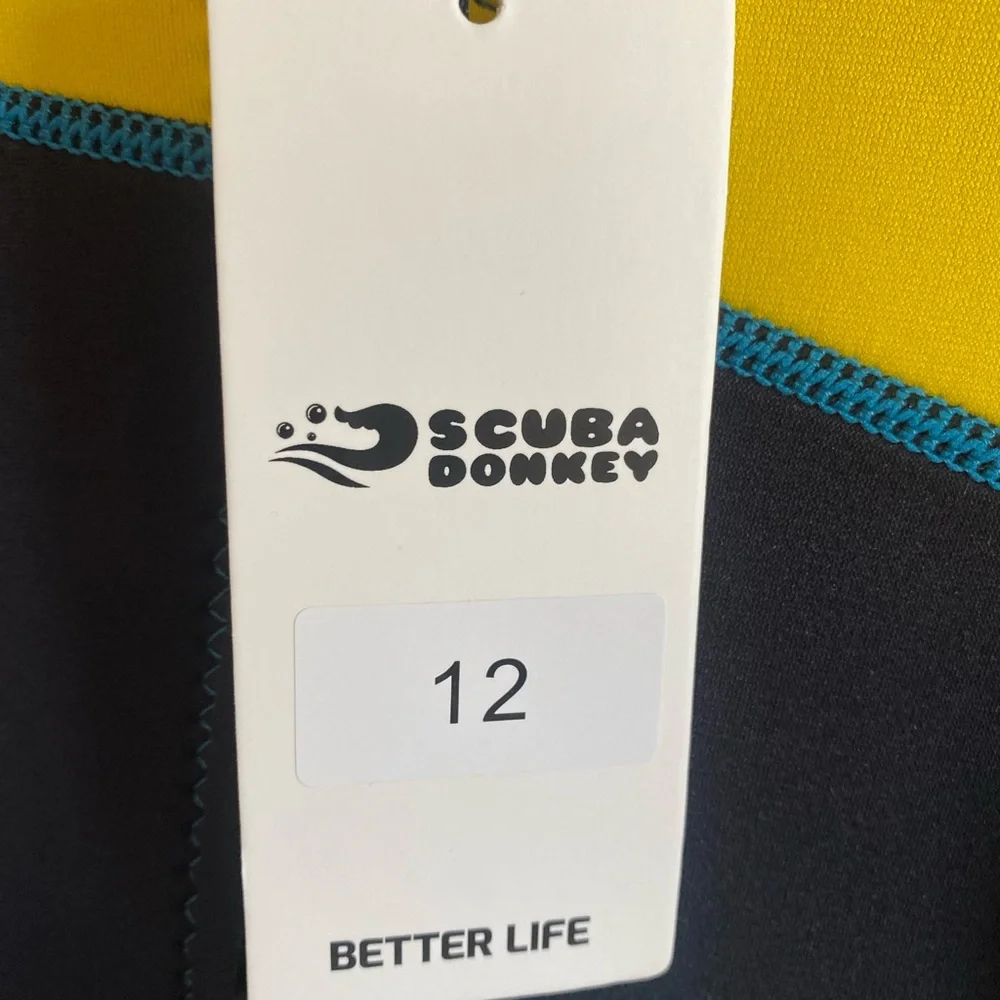 SCUBA DONKEY Kids Youth Size 12 Wetsuit Neoprene Black/Yellow‎ /Aqua NEW NWT